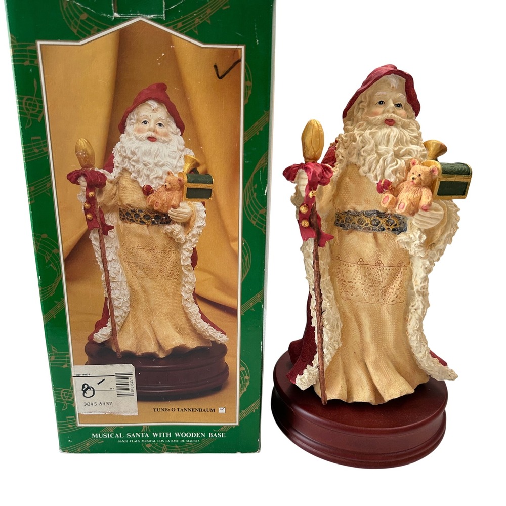 Musical Santa with Wooden Base O Tannenbaum Christmas Holiday Decor